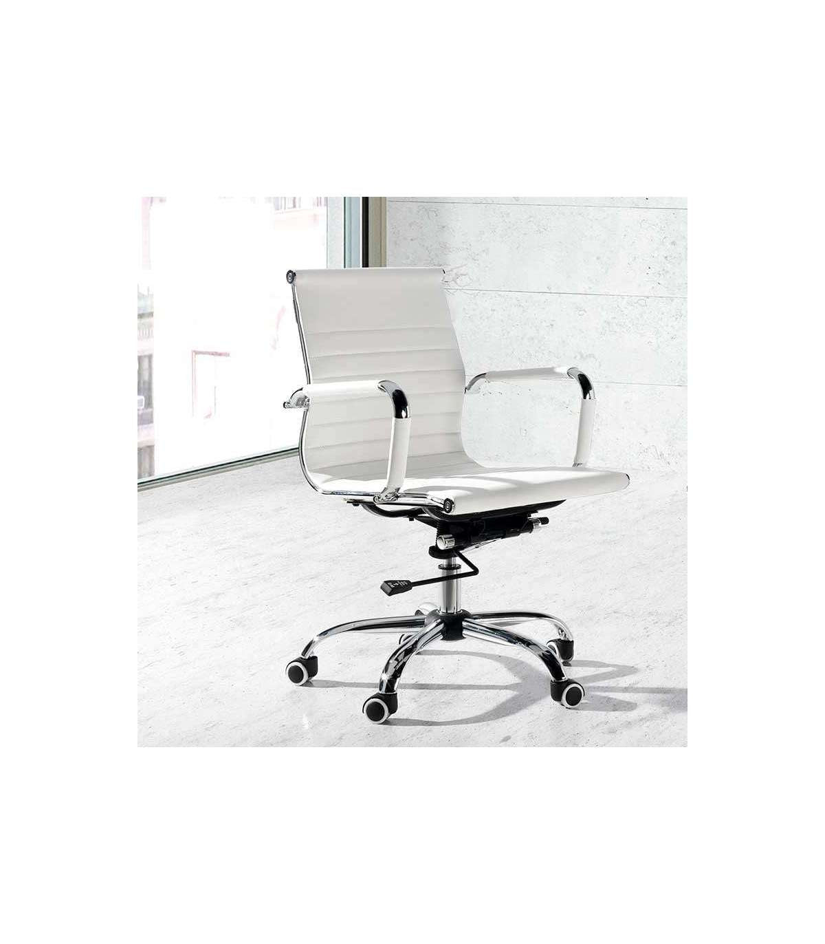 Silla Despacho Giratoria Elevable Acabado Simil Piel Blanco, 58 Cm(ancho) 90/97 Cm(altura)_4