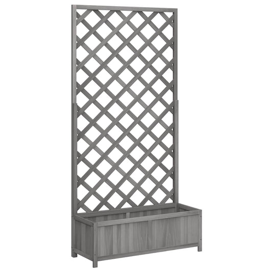 Jardinera Con Enrejado Gris 90x35x180 Cm Madera Maciza De Abeto_0