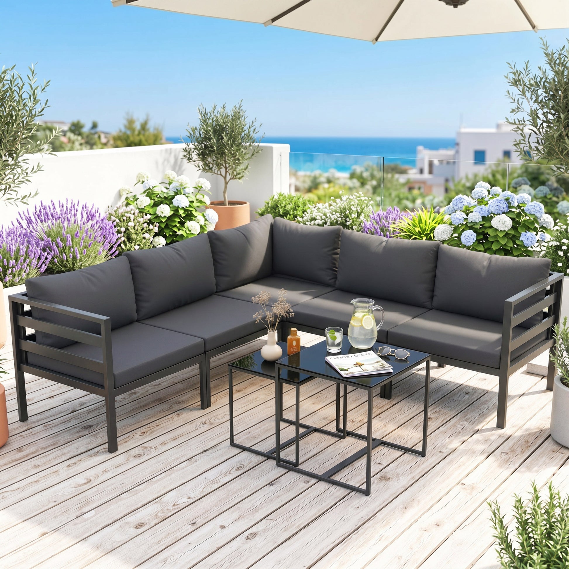 Outsunny Conjunto De Muebles De Jardín 7 Piezas Con Cojines Gris_3