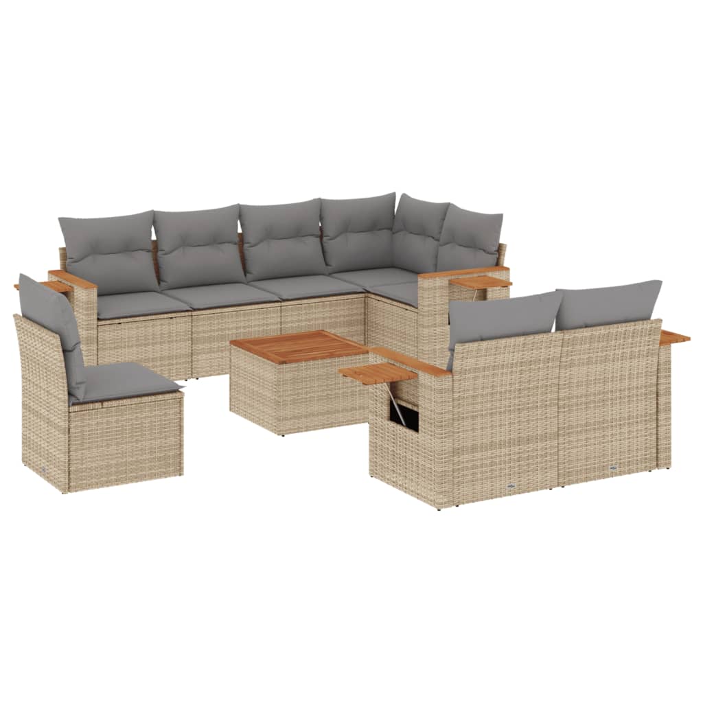 Set De Sofás De Jardín 9 Pzas Con Cojines Ratán Sintético Beige / Vetonek_5