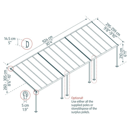 Pérgola anexa Sierra 299x924 cm cinzento 