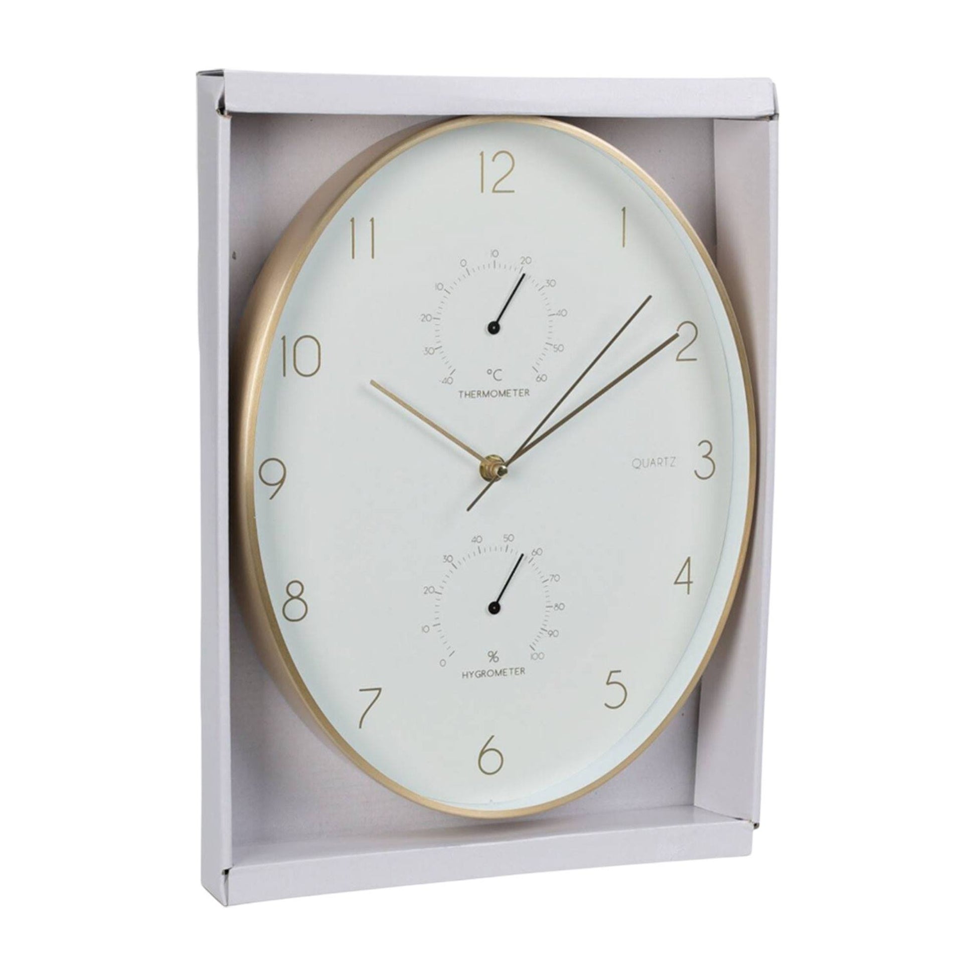 Well Home Reloj De Pared De Aluminio Con Borde Dorado, Termómetro E Higrómetro De 34,5x27,1cm_2