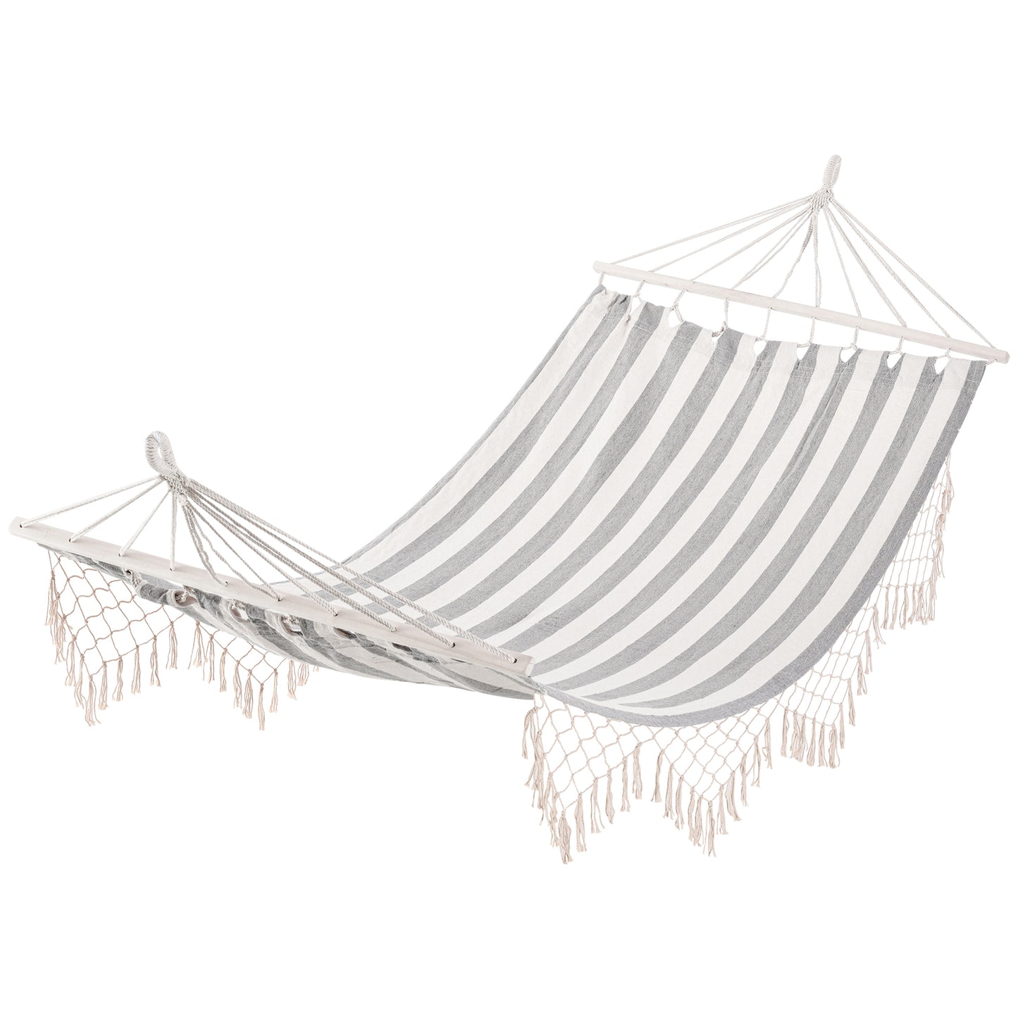 Outsunny Hamaca De Jardín Con Travesaños De Madera Carga 120 Kg Gris Y Crema_0