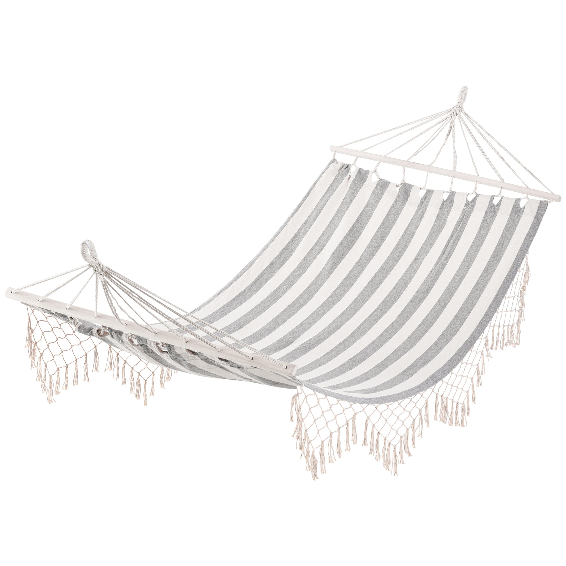 Outsunny Hamaca De Jardín Con Travesaños De Madera Carga 120 Kg Gris Y Crema_0