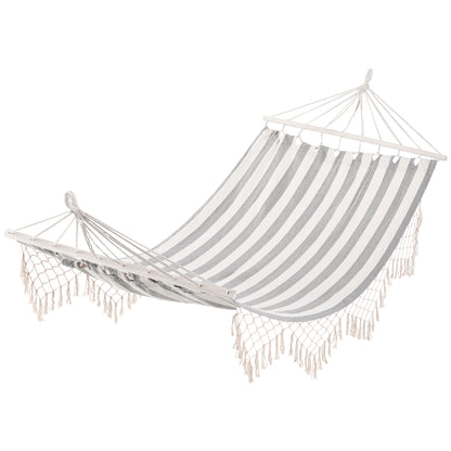 Outsunny Hamaca De Jardín Con Travesaños De Madera Carga 120 Kg Gris Y Crema_0