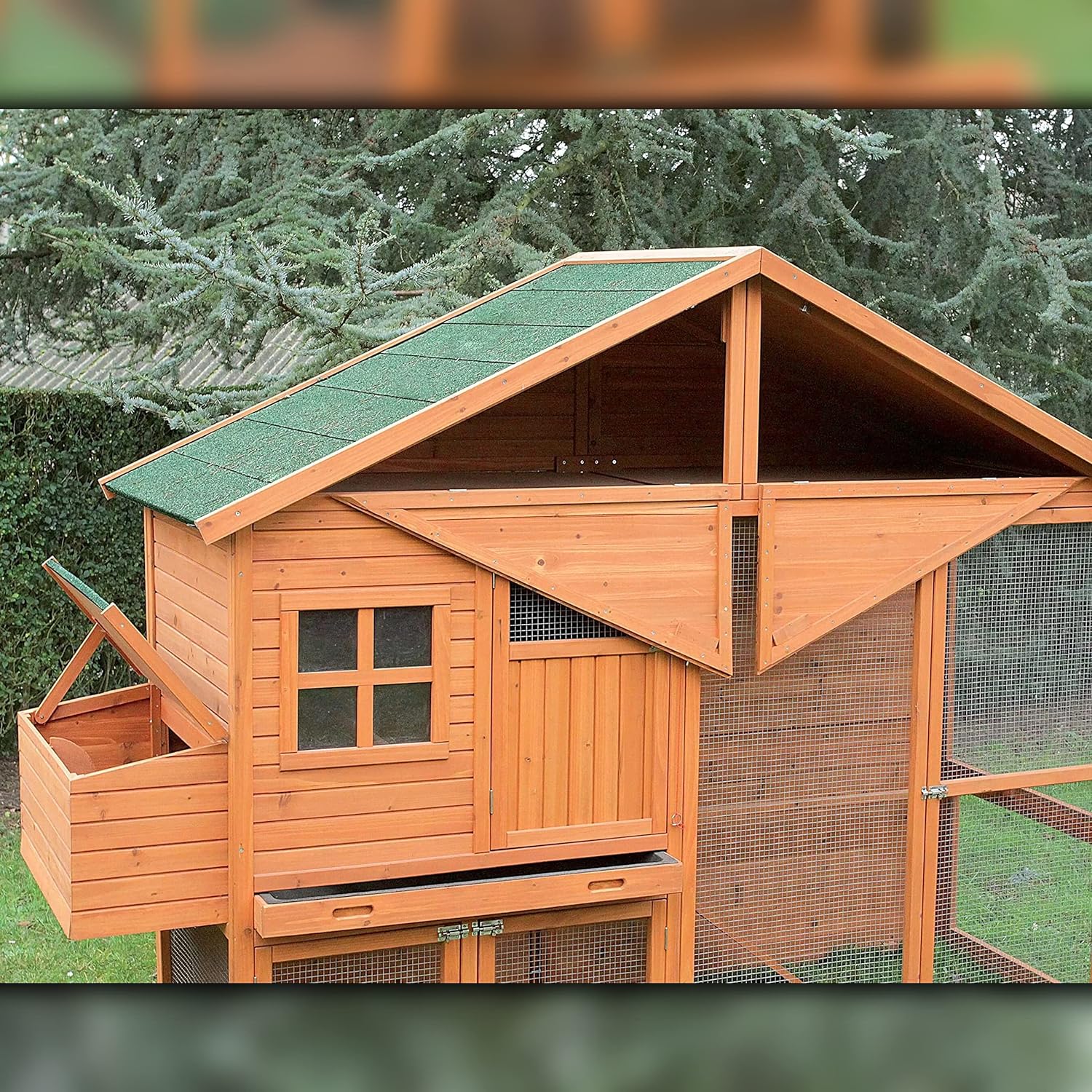 Gran Gallinero Colorado Para 6-9 Gallinas - De Madera Tratada - Almacén, Ponedero Y Parque - 96 X 268 X 195 Cm_2