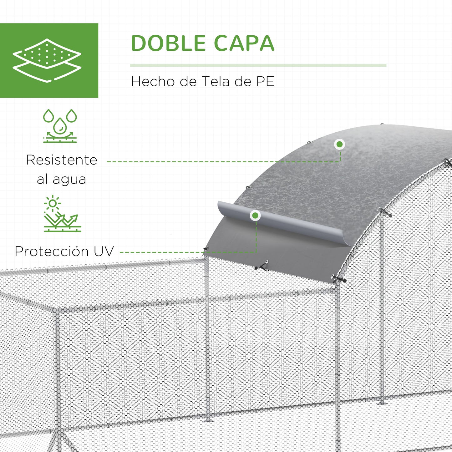 Pawhut Gallinero De Exterior 6,6x2x2m Cubierta De Pe Anti-uv E Impermeable Plata_5