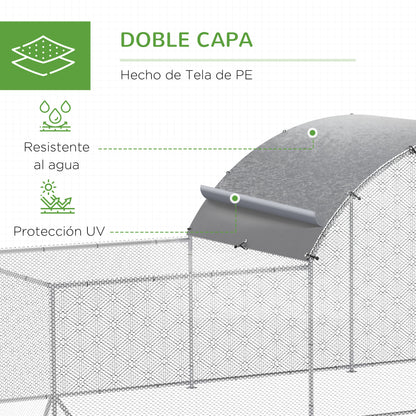 Pawhut Gallinero De Exterior 6,6x2x2m Cubierta De Pe Anti-uv E Impermeable Plata_5