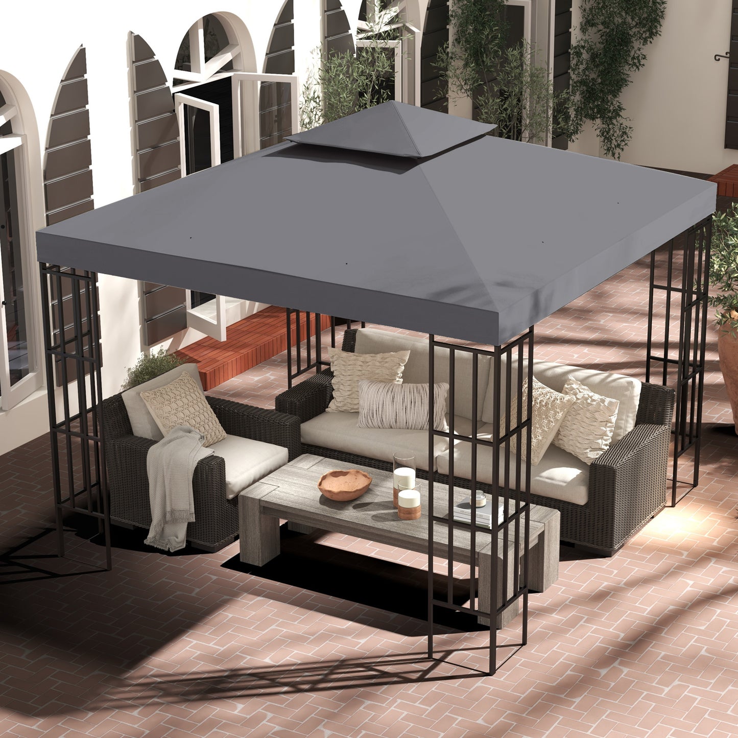 Outsunny Techo De Repuesto Para Cenador 3x3 M Con Techo Doble Anti-uv Gris_4