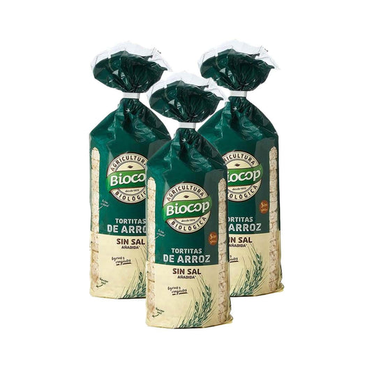 Embalagem com 3 bolinhos de arroz sem sal Biocop 200 g