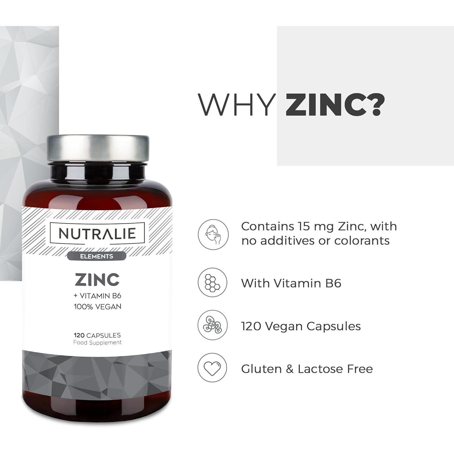 Pack 2x Nutralie Zinc con Vitamina B6 Acné Piel Pelo Vegano 120 Cápsulas