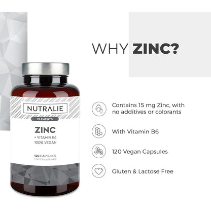 Pack 2x Nutralie Zinc con Vitamina B6 Acné Piel Pelo Vegano 120 Cápsulas
