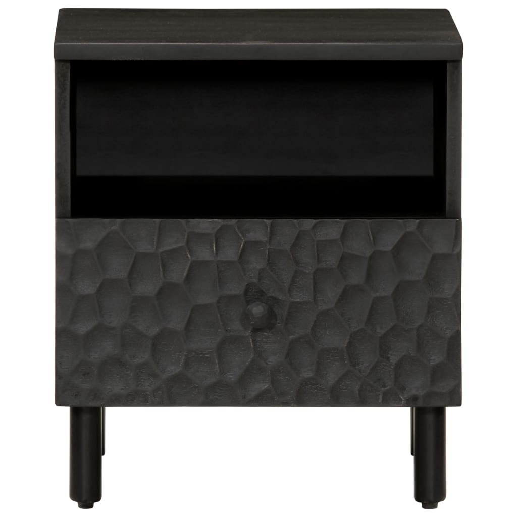 Mesita De Noche De Madera Maciza De Mango Negra 40x33x46 Cm_1