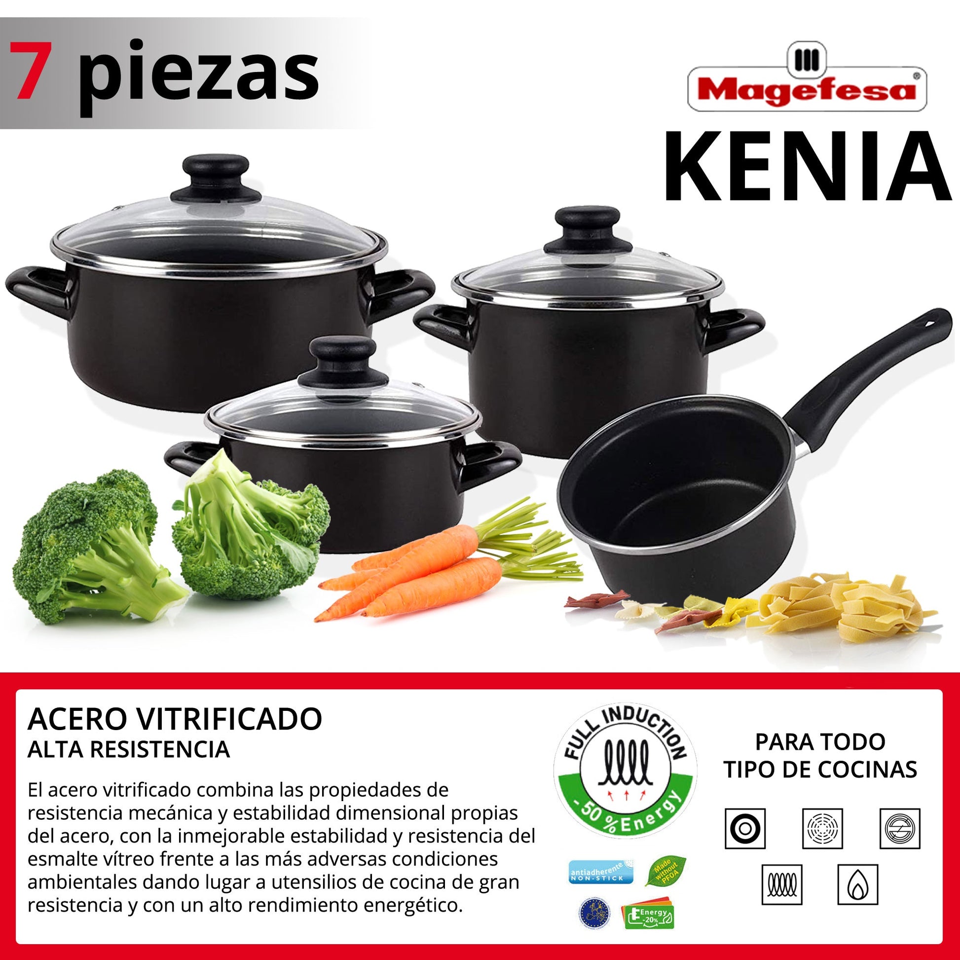 Bateria De Cocina 7 Piezas Magefesa Kenia De Acero Vitrificado Con Juego De Sartenes (20/24/28 Cm) San Ignacio Energy De Aluminio Forjado_2