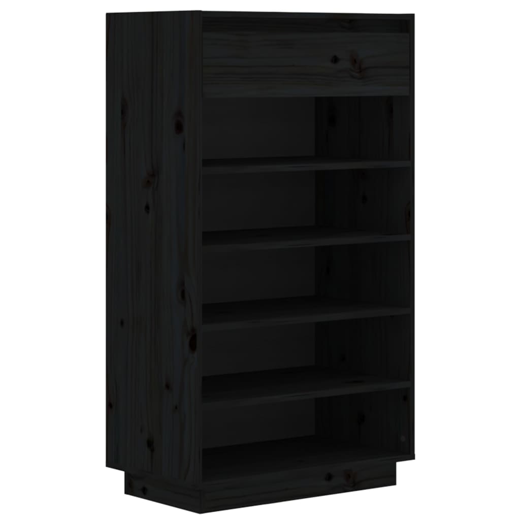 Armario Zapatero De Madera Maciza De Pino Negro 60x34x105 Cm / Vetonek_2