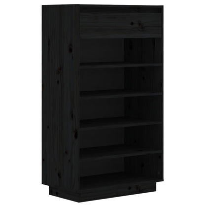Armario Zapatero De Madera Maciza De Pino Negro 60x34x105 Cm / Vetonek_2