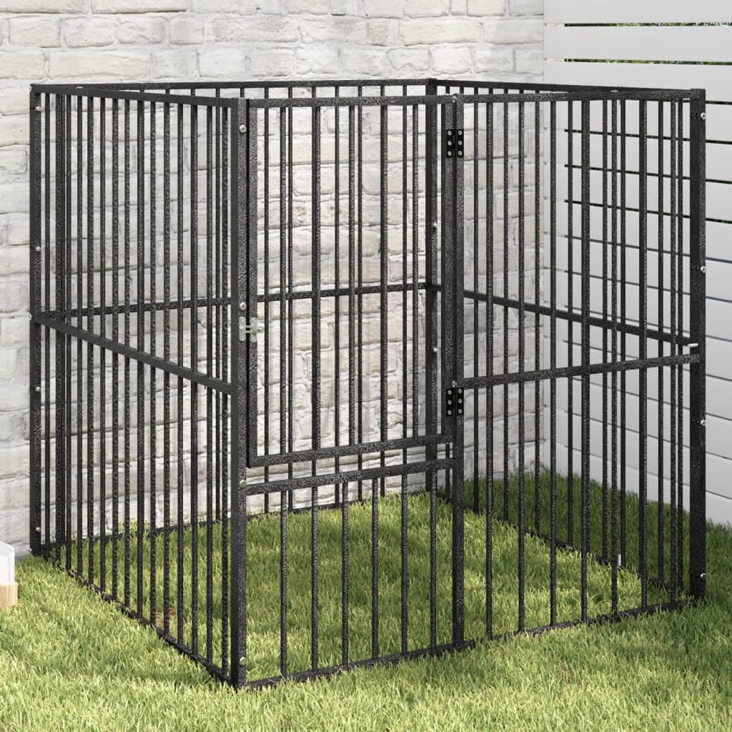 Corralito Para Perros Con 4 Paneles Acero Galvanizado Negro_1