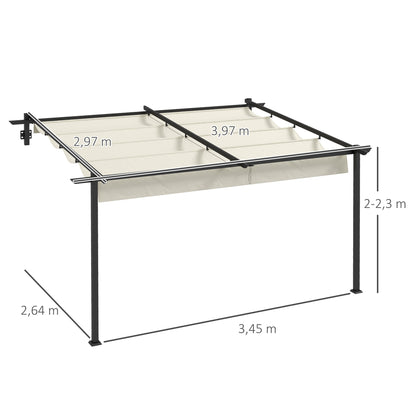 Outsunny Pérgola De Pared 4x3 M Con Techo Retráctil De Poliéster Crema Y Gris_2