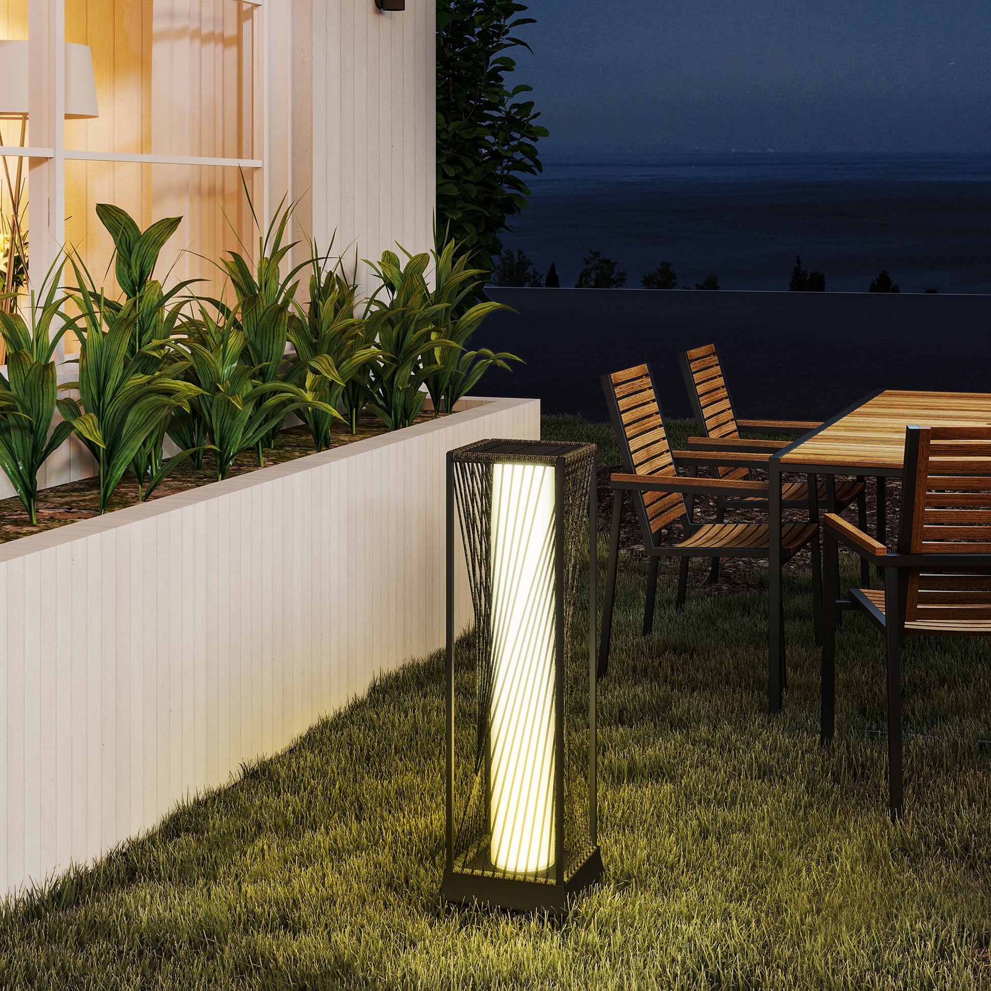 Outsunny Linterna De Jardín De Ratán Sintético Con Luces Led 22x22x77 Cm Gris_3