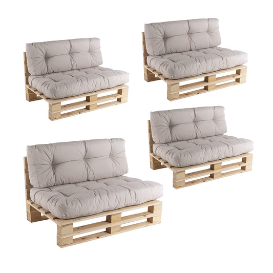 Pack 4 Sofás Para Palets + 4 Cojín De Asiento 80x120x16 Cm + 4 Cojín Respaldo 42x120x16 Cm, Olefin Color Crudo, Repelente Al Agua_0