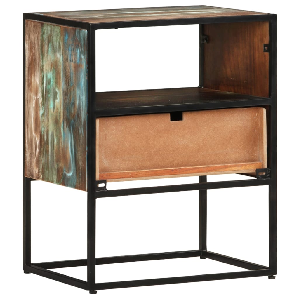 Mesita De Noche De Madera Maciza Reciclada 40x30x50 Cm_1