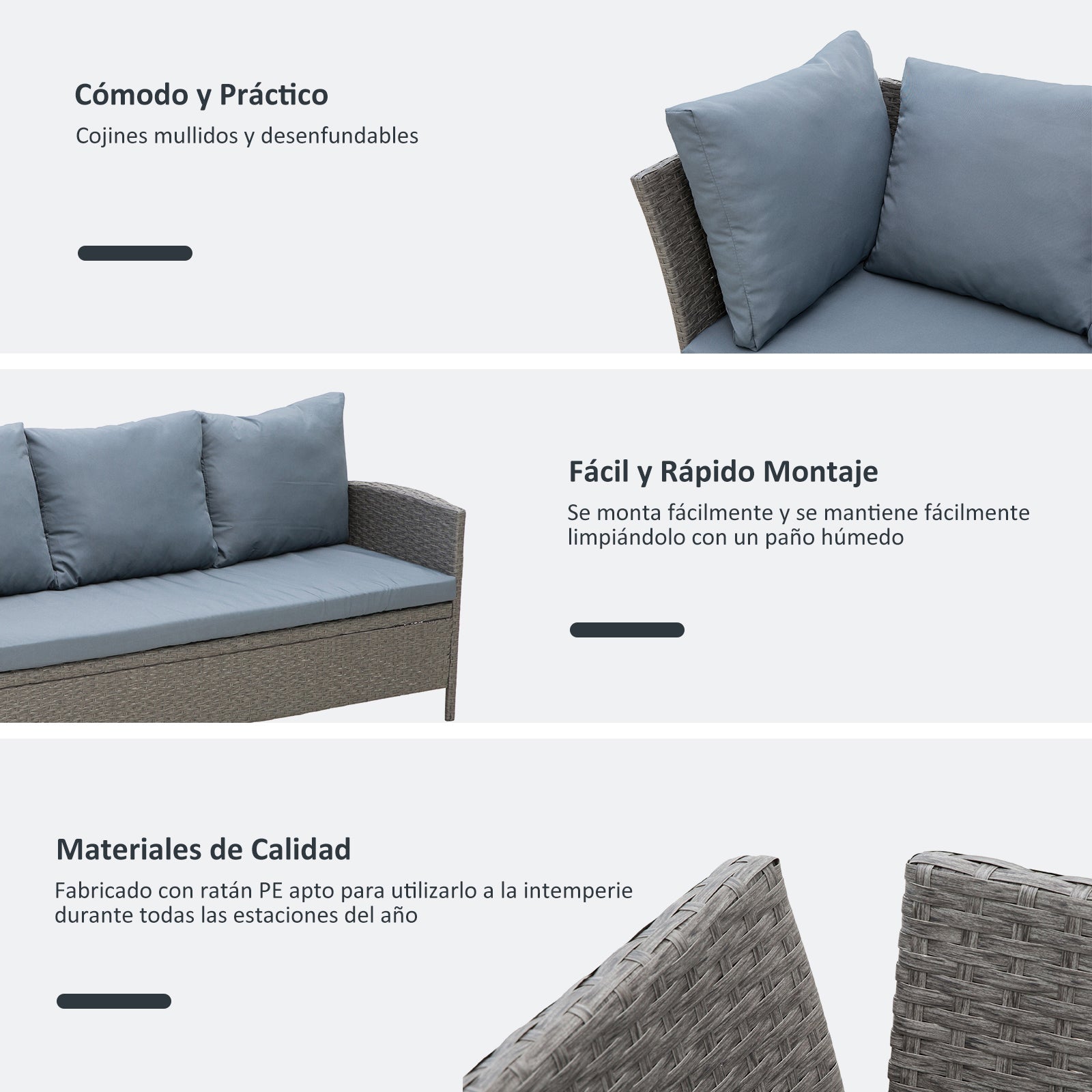 Outsunny Conjunto 4 Piezas Muebles De Ratán Con Cojines Acolchados Tubo_5