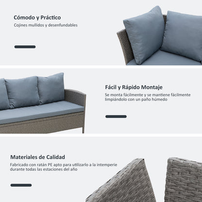 Outsunny Conjunto 4 Piezas Muebles De Ratán Con Cojines Acolchados Tubo_5