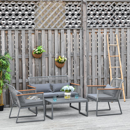 Outsunny Conjunto De Muebles De Jardín De 4 Piezas Ratán Con Mesa De Café_1