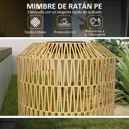 Outsunny Linterna De Jardín De Ratán Sintético Con Luces Led Ø30x55 Cm Natural_5