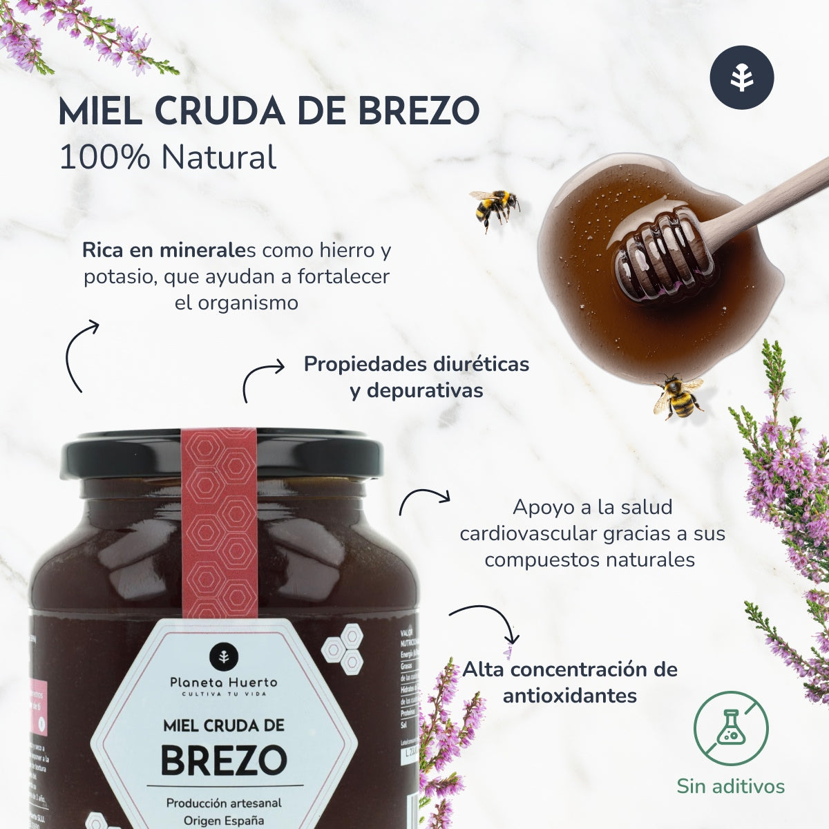 Pack 6x Miel Cruda de Brezo Planeta Huerto 500 gr