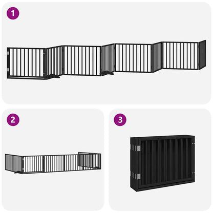 Vidaxl Puerta De Perros Plegable 8 Paneles Madera Álamo Negra 640 Cm_3