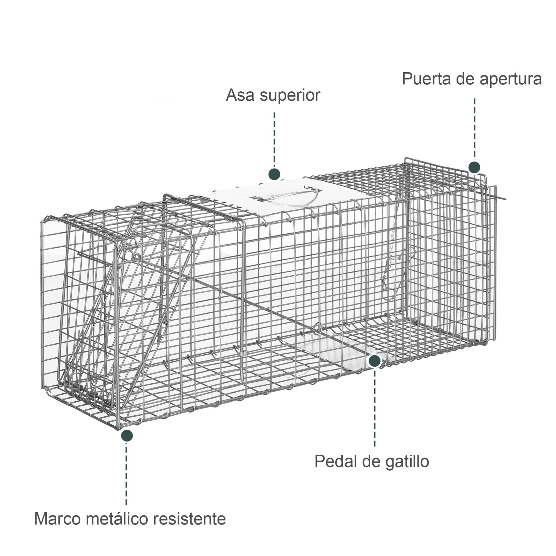 Outsunny Trampa Para Animales Vivos Plegable 81x26x34,5cm Con Puerta Y Asa Plata_5