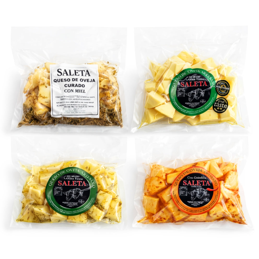 Saleta® Surtido De 4 Bolsas De Queso Precortado Curado De Oveja En Aceite De Oliva Virgen, Con Romero, Miel Y Guindilla_0