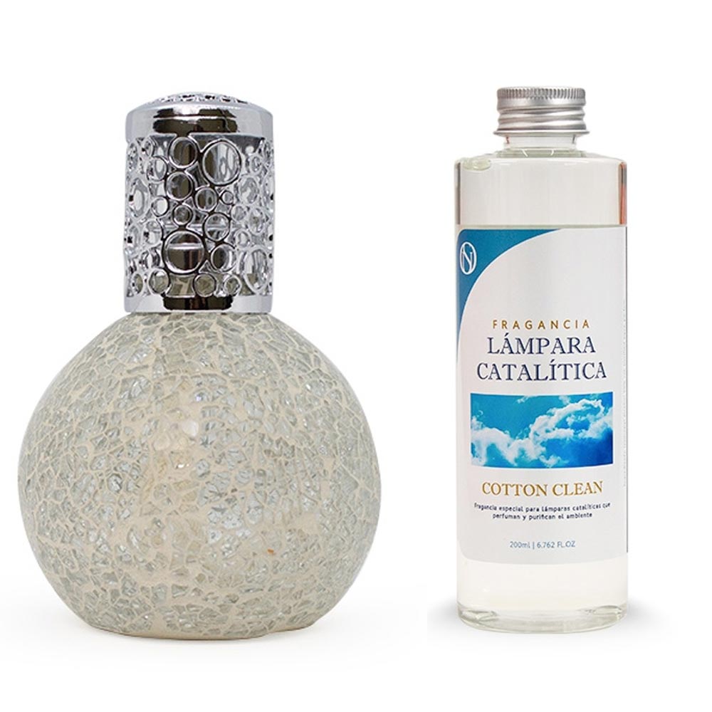 Lámpara Catalítica Mosaico Blanco + Aroma Cotton Clean 500ml - Elimina Malos Olores, Impurezas Y Perfuma_0