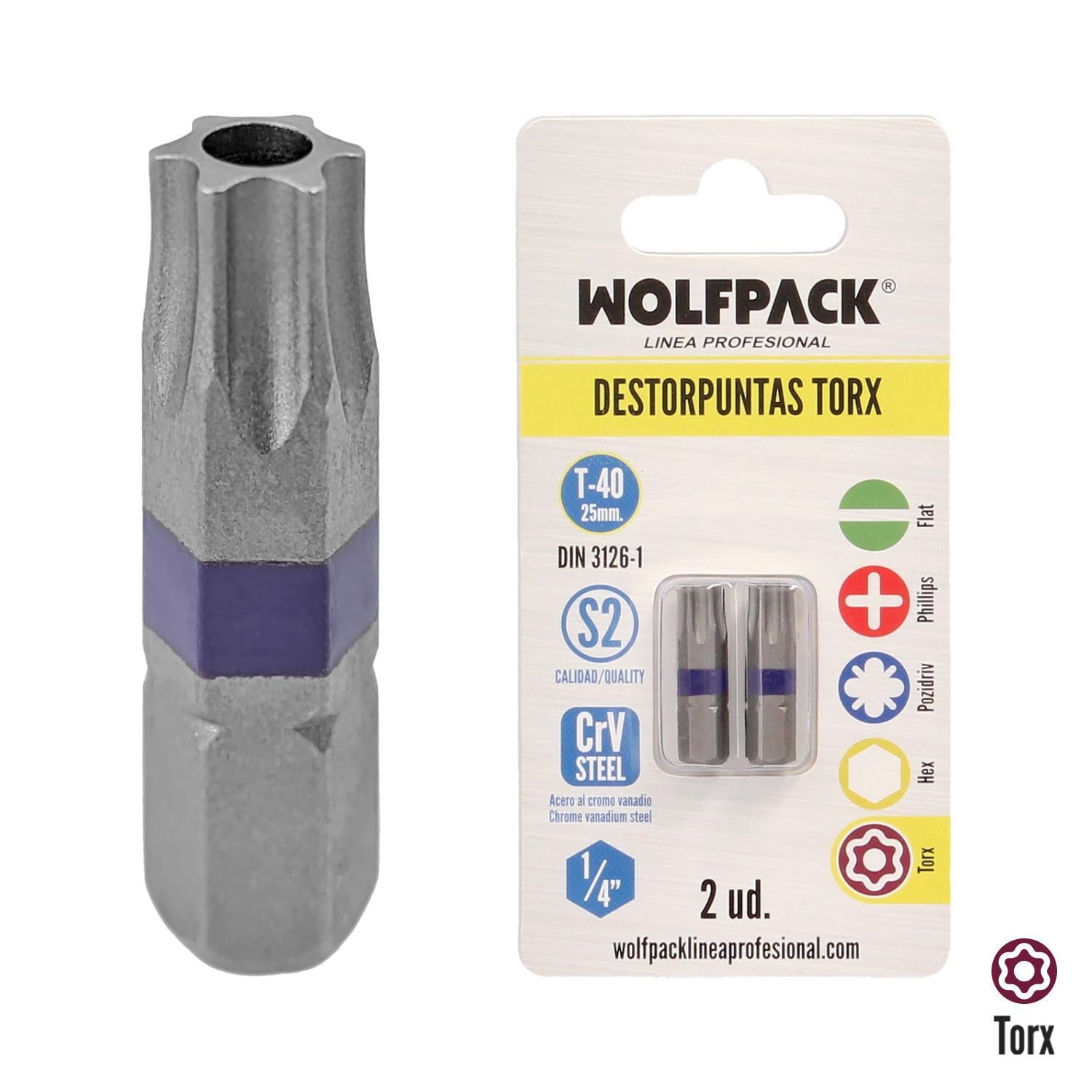Puntas Destornillador Torx 40 Inviolable (2 Piezas). Acero S2 Al Cromo Vanadio. Puntas Hexagonales, Destorpuntas,_0