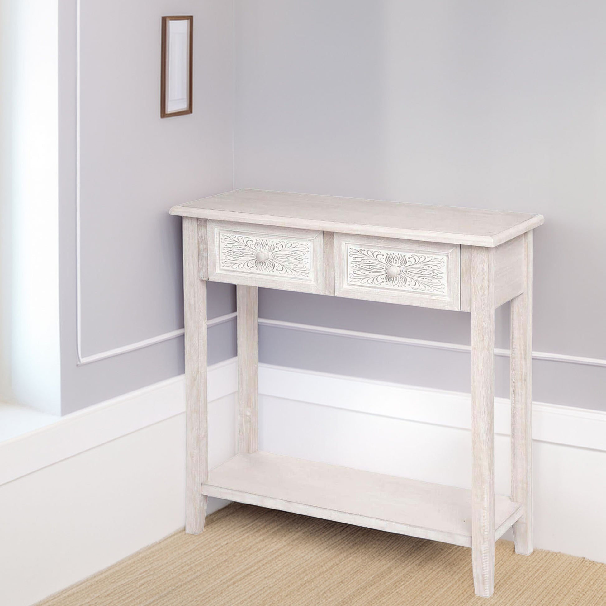 Wellhome Consola 2 Cajones Madera Blanca Naturaleza_3