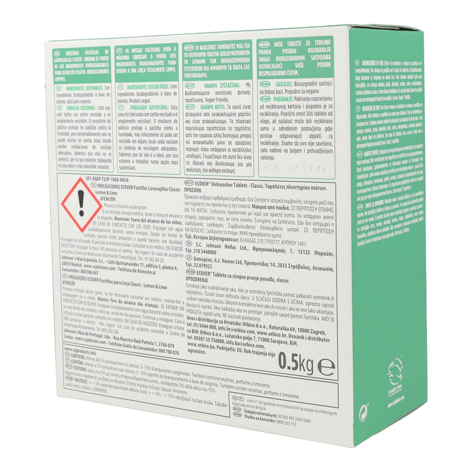 Embalagem com 2 pastilhas Classic Ecover para máquina de lavar loiça, 25 pastilhas de 20g