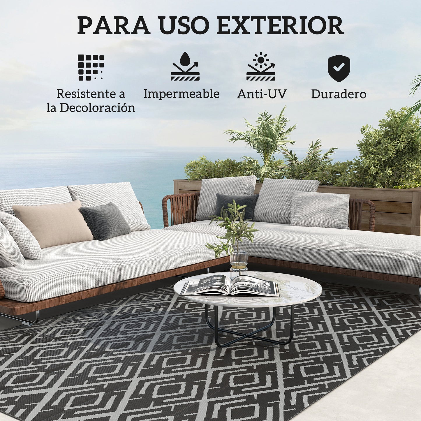 Outsunny Alfombra De Exterior 182x274 Cm Con Patrón Geométrico De Rombos_5