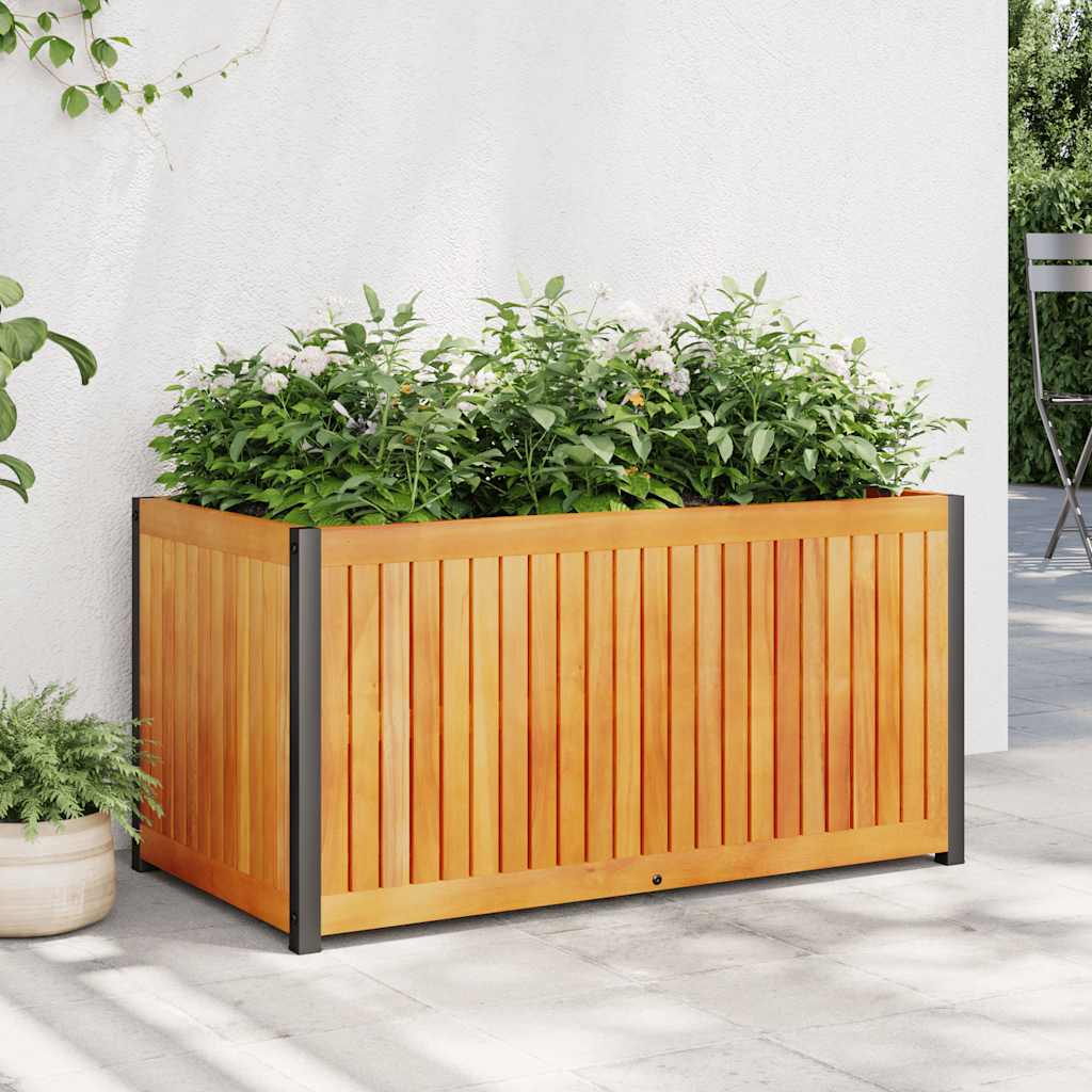 Jardinera De Madera Maciza De Acacia Y Acero 85x45x44 Cm_1
