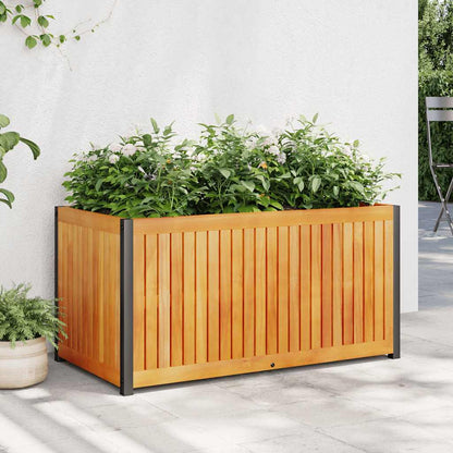 Jardinera De Madera Maciza De Acacia Y Acero 85x45x44 Cm_1