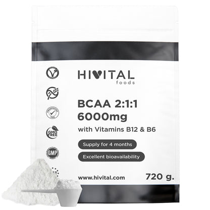 BCAA 2:1:1 6000 mg Hivital 720 gramas de pó vegan