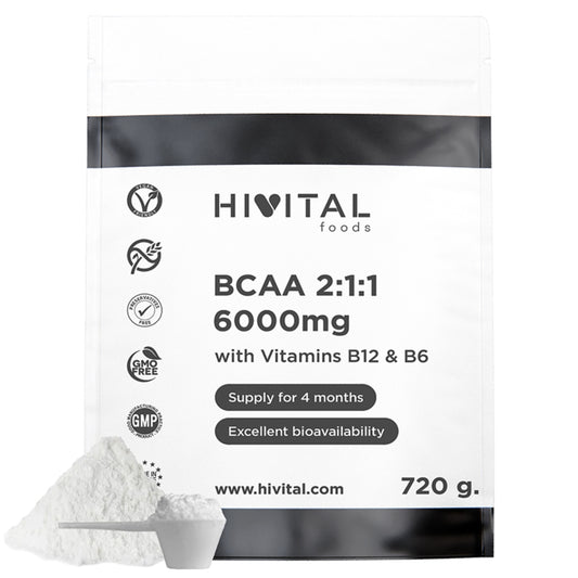BCAA 2:1:1 6000 mg Hivital 720 gramas de pó vegan