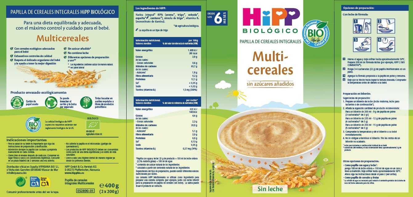 Papa Orgânico Multigrãos HiPP +6 Meses 400g