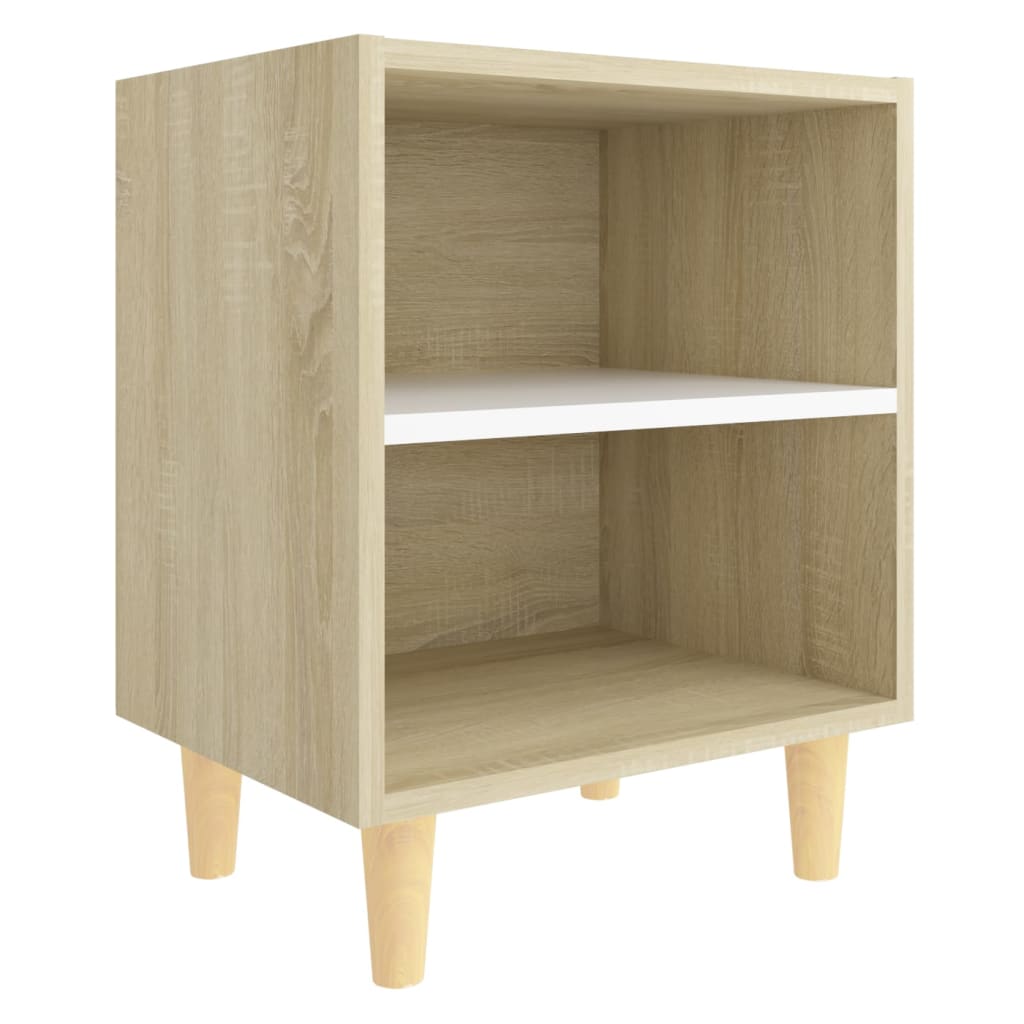 Mesitas Noche 2 Uds Patas Madera Blanco Y Sonoma 40x30x50 Cm_2