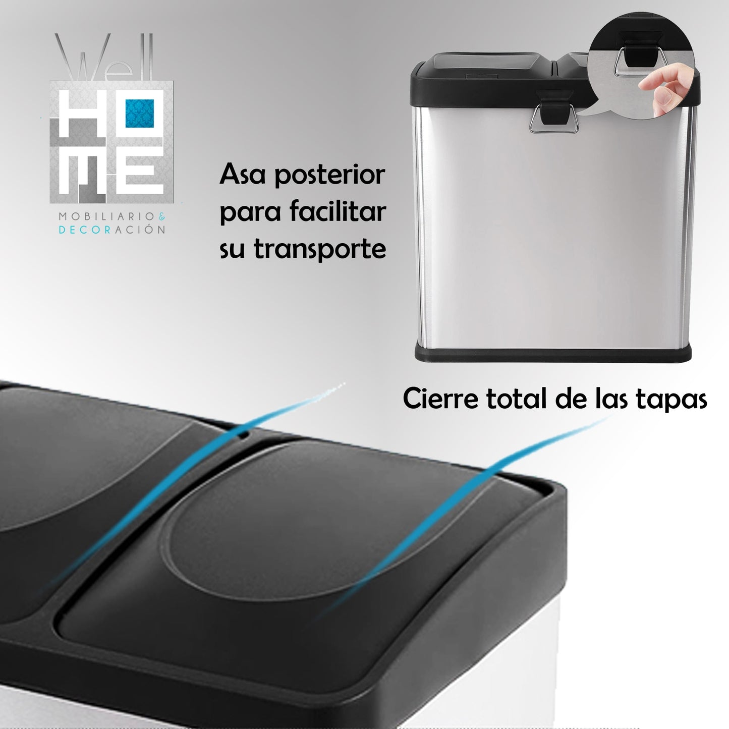 Cubo De Reciclaje Ecológico 30 Litros De 2 Compartimentos, Gran Capacidad, Para Papel, Vidrio Y Plástico_3