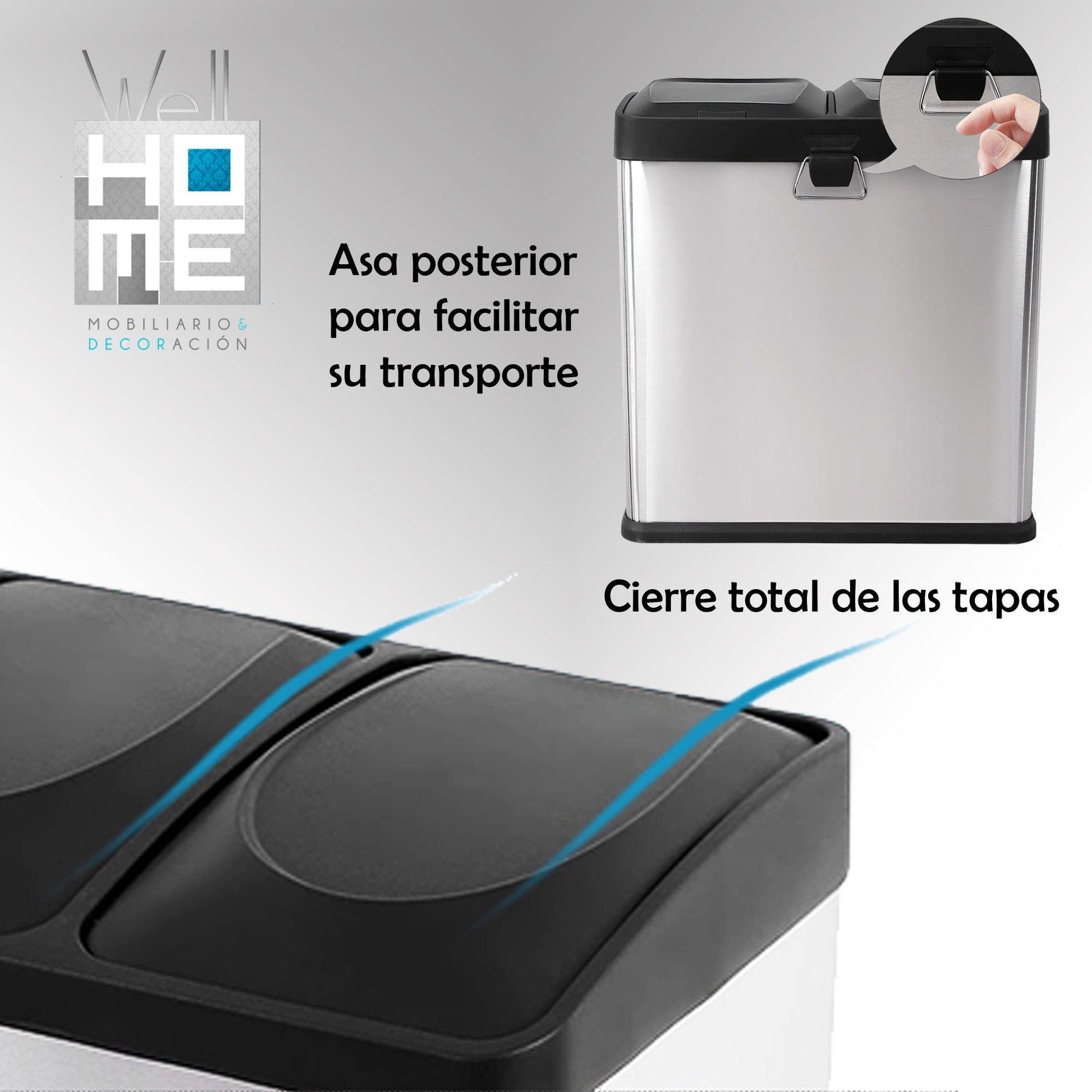 Cubo De Reciclaje Ecológico 30 Litros De 2 Compartimentos, Gran Capacidad, Para Papel, Vidrio Y Plástico_3