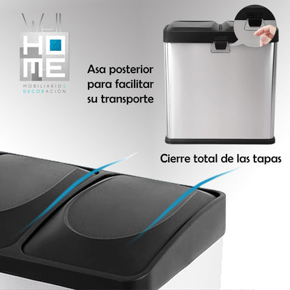 Cubo De Reciclaje Ecológico 30 Litros De 2 Compartimentos, Gran Capacidad, Para Papel, Vidrio Y Plástico