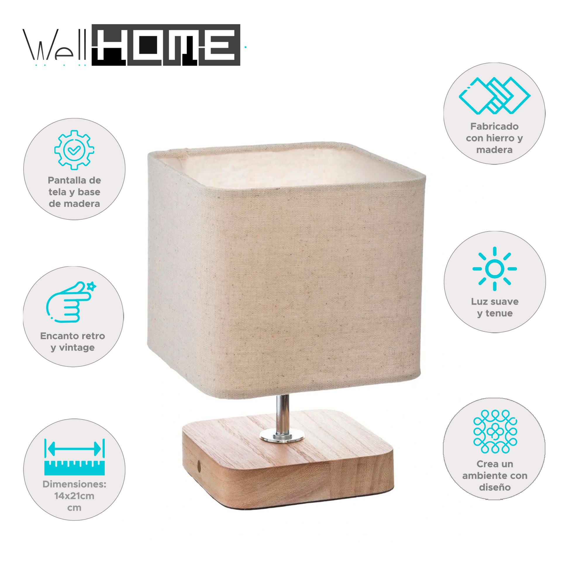 Wellhome Lámpara Sobremesa Madera H.21cm_1
