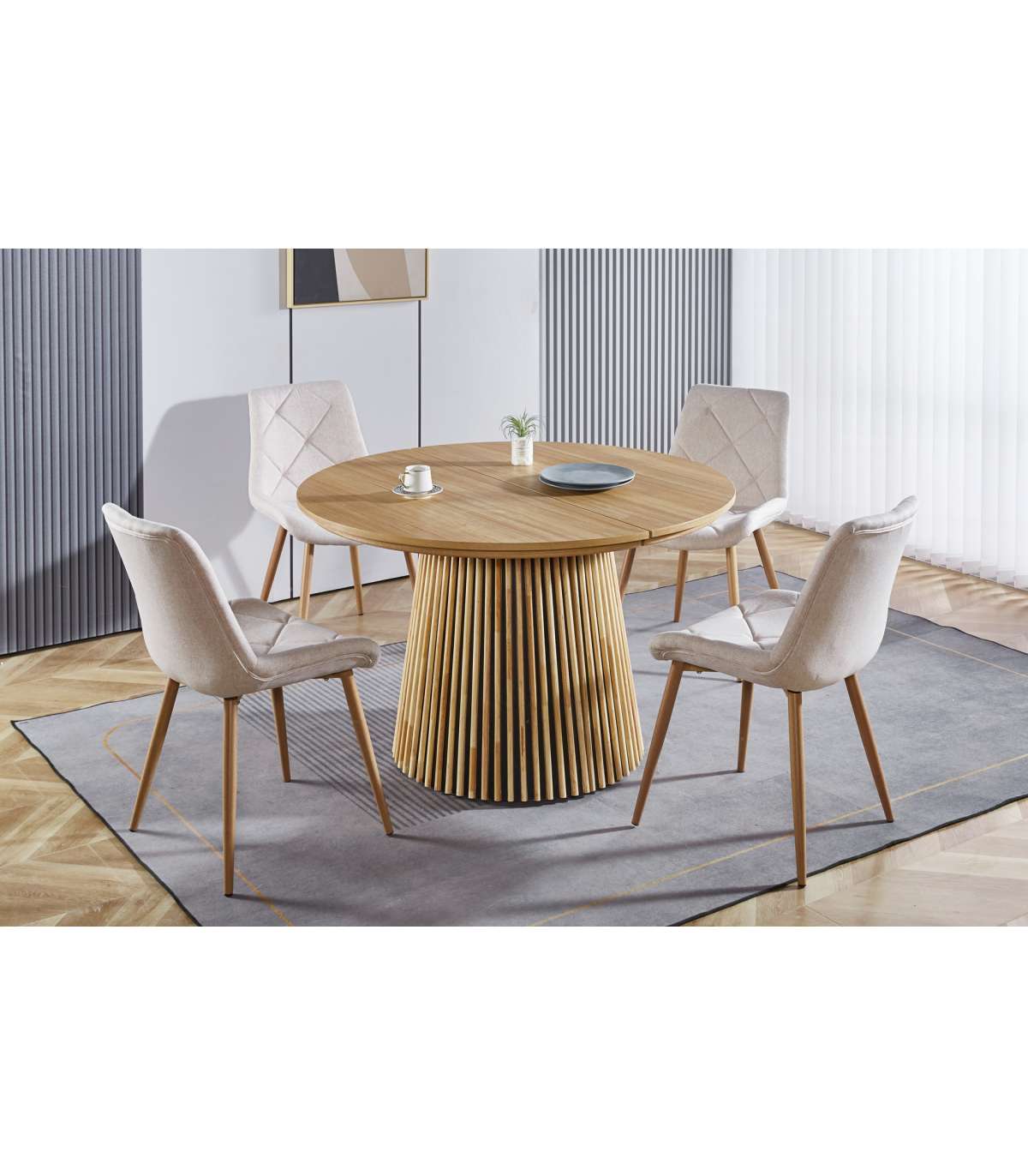 Mesa Redonda Extensible Md-keanu Acabado Oak, 75cm(alto ) 120/160/200cm(ancho) 120cm(largo_3