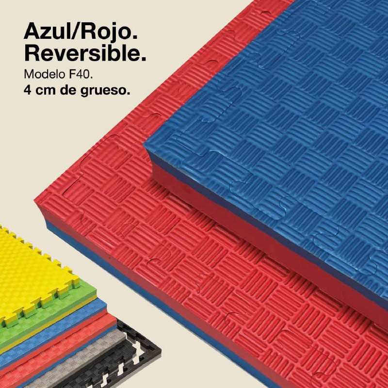 Tatami Puzzle 4cm 100x100cm, Pack 4 Unidades – Superficie 5 Líneas Azul/rojo Jowy_0